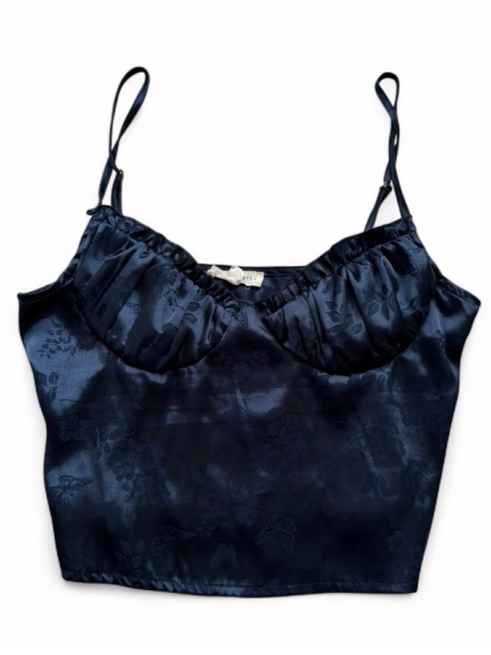 La Hearts Navy Blue Satin Floral Crop Tank